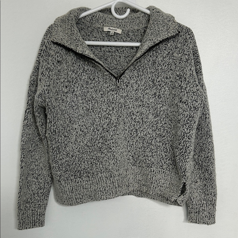 Madewell Gray Half-Zip Knit Sweater